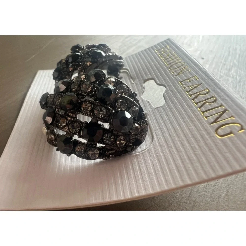 Black Crystal Rhinestone Stud Earrings Dark Glam Smoky Sparkle Gothic Edgy Moody